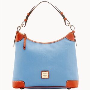 Dooney & Bourke Blue and Tan Pebble Hobo Bag with Adjustable Strap